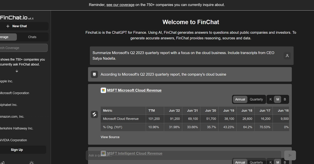 Finchat.io | FinChat generates answers to questions about public companies and investors.