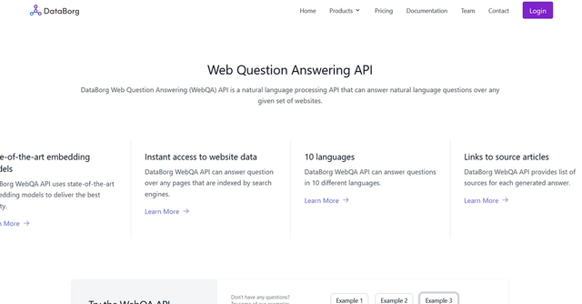 Databorg.ai | Run a custom Question Answering Bot on any website.