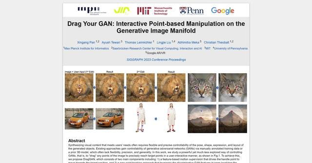 DraGan | Drag Your GAN: Interactive Point-based Manipulation on the Generative Image Manifold