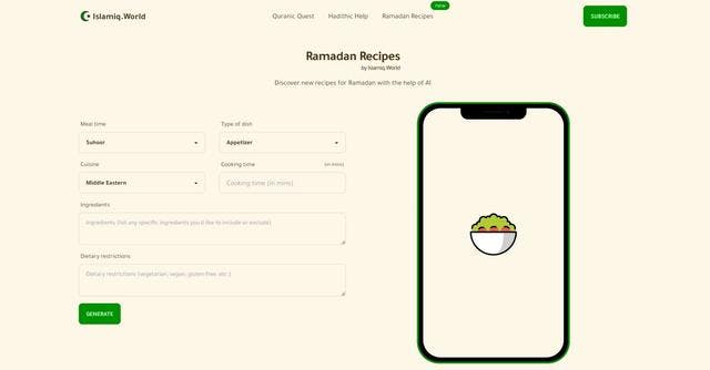 Ramadan Recipes | Ramadan recipe suggestions with customization options.