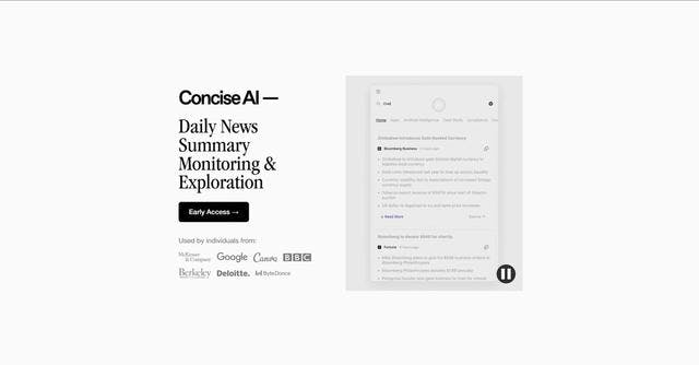 Concise AI | Summarized news for different areas.
