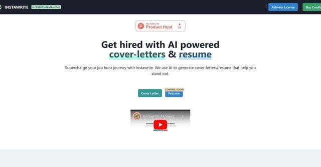 Instawrite | Generated personalized job application docs.