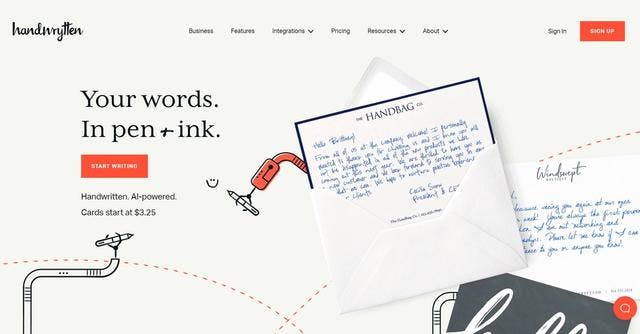 Handwrytten | Generated handwritten cards for personalized messages.