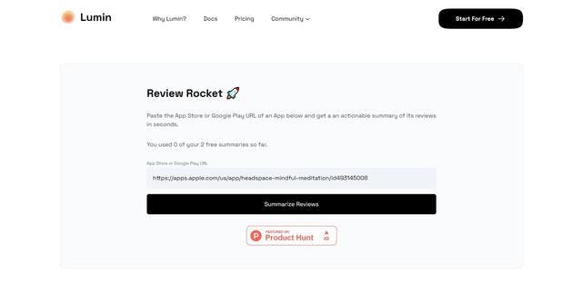 Review Rocket | Summarizes reviews for apps/companies.