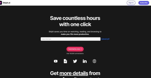 Skipit.ai | Skipit: Time-saving tool for efficient content consumption