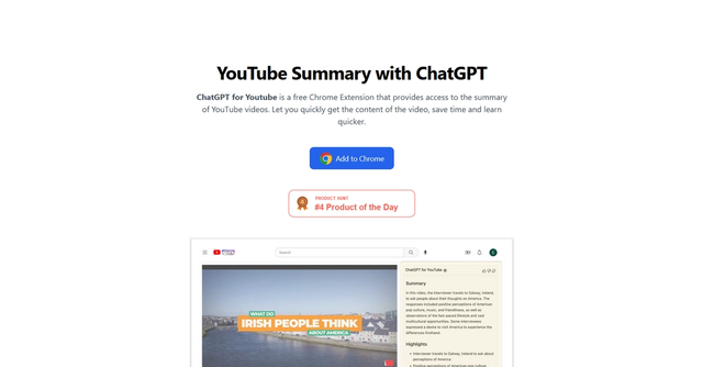 ChatGPT for Youtube | ChatGPT for Youtube is a free Chrome Extension that provides access to the summary of YouTube videos. Let you quickly get the content of the video