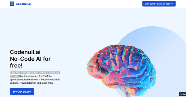 Codenull.ai | Build Any AI model without writing a single line of code.