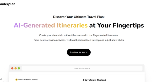 Wonderplan | AI-powered travel itinerary planner generates tailored trip recommendations based on your interests