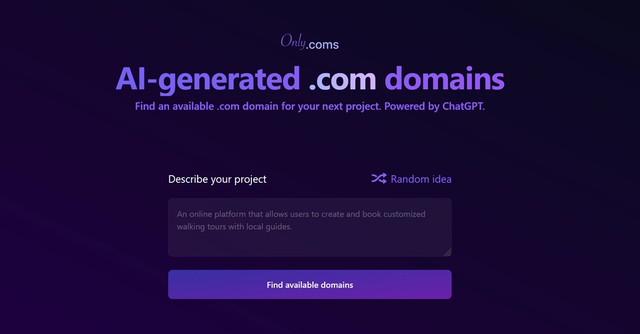 Onlycoms.com | AI-generated .com domains