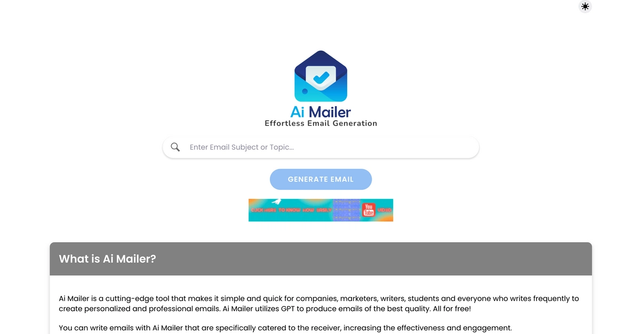 AI Mailer | Use GPT to produce high-quality emails based on subject or topic