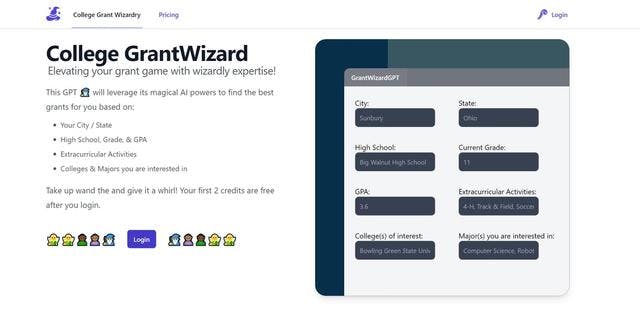 CollegeGrantWizard | The College Grant Wizard leverages AI to help find the best grants / scholarships based on student details.