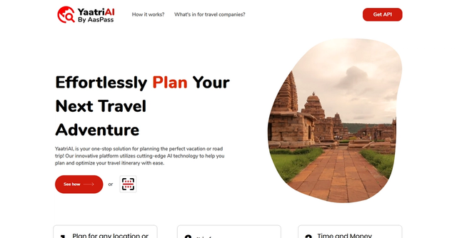 YaatriAI | YaatriAI by AasPass is a travel planning platform that incorporates advanced AI technology to provide personalized recommendations for accommodations