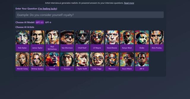 Artistinterview | Generate lifelike AI-generated responses to interview questions.