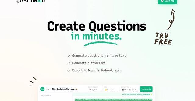 QuestionAid | Generate questions and quizzes from any text and export them to Moodle (LMS)