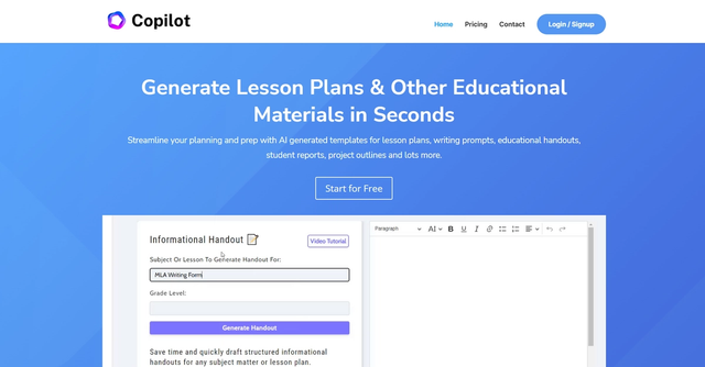 Education CoPilot | Generate lesson plans & other educational materials in seconds