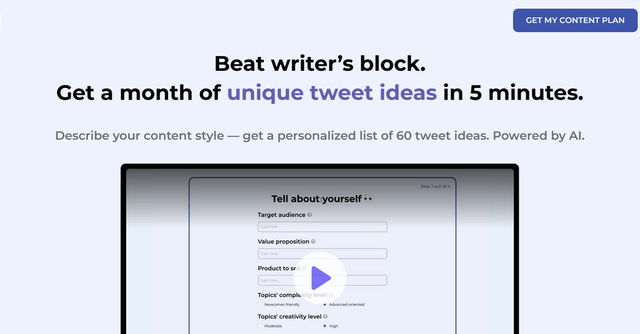 Marketing Co-Pilot AI | Get a month of unique tweet ideas in 5 minutes.