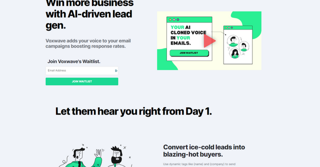 Voxwave AI | AI-personalized lead gen. Puts your voice into your emails. Works with any mailer.