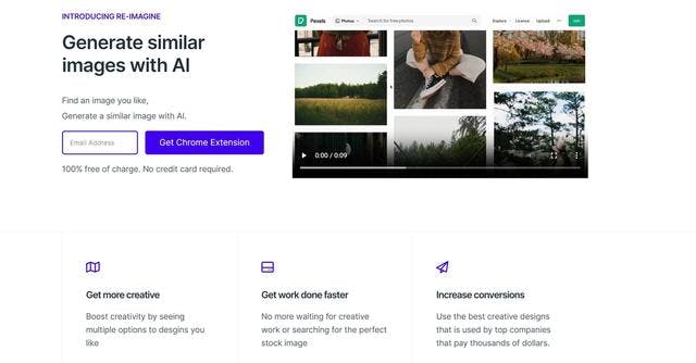 ReImagine | ReImagine is a Chrome extension powered by AI that creates visually similar images for inspiration and creative use with a click of a button.