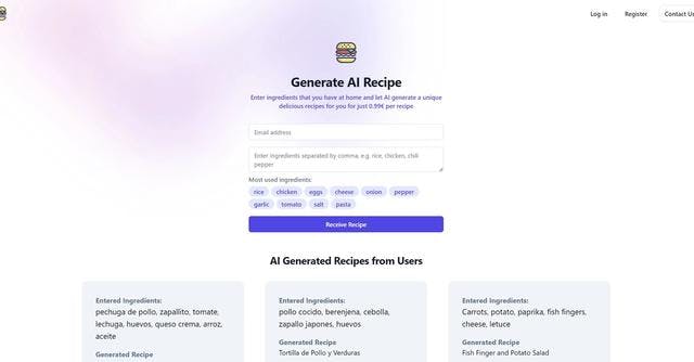 AI Recipe Generator | Generate unique recipes with AI based on ingredients at home.