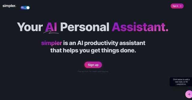 Simpler | AI assistant for prioritizing and managing tasks with a clean interface.