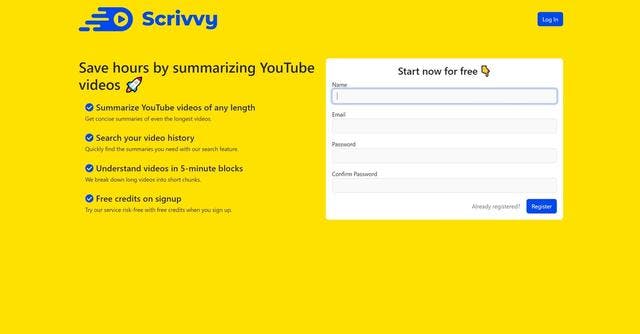 Scrivvy | Condenses lengthy videos for easier comprehension.