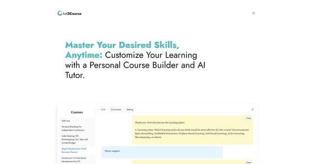 Chat2Course | Customize Your Learning with a Personal Course Builder and AI Tutor.